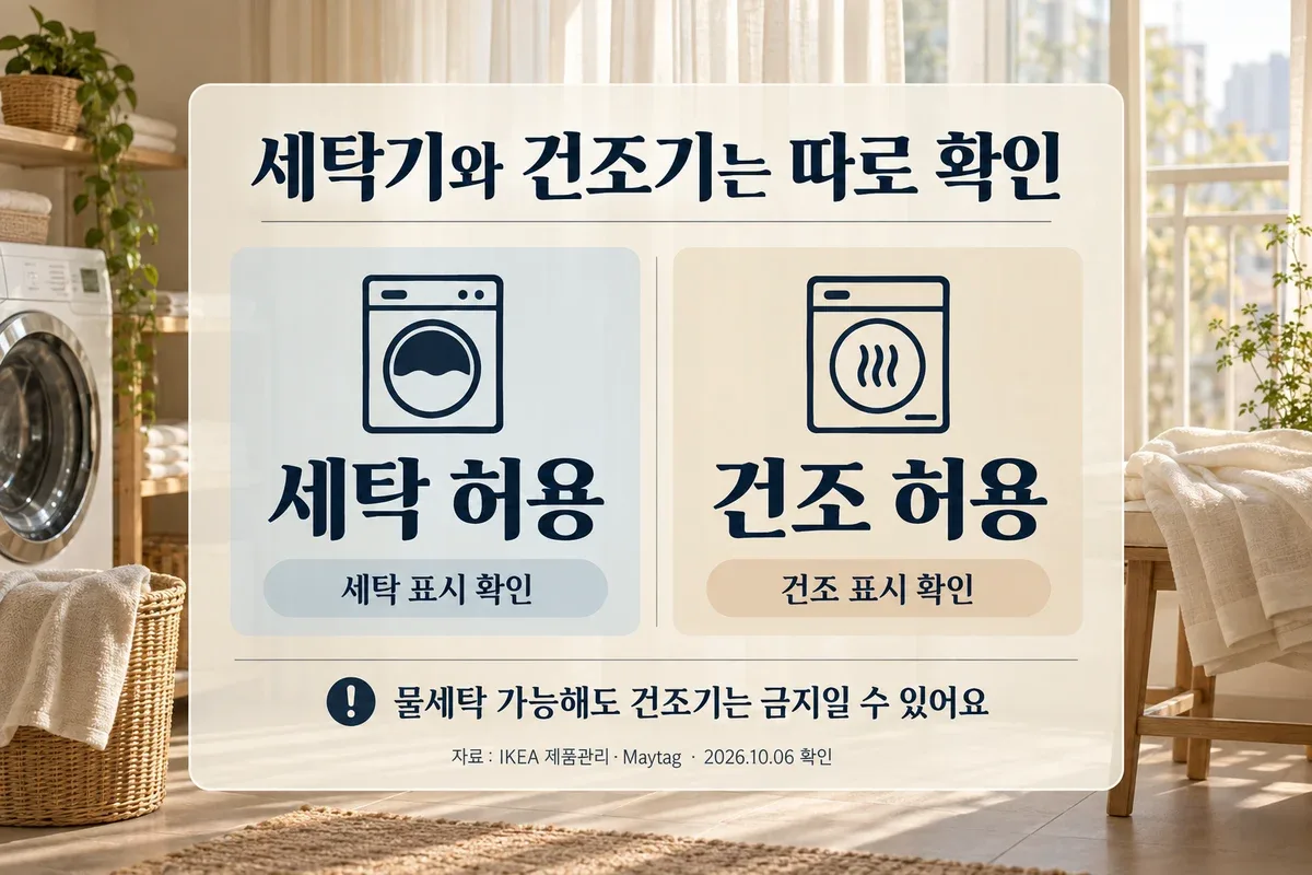 세탁 표시와 건조 표시를 별도로 확인하라는 안내