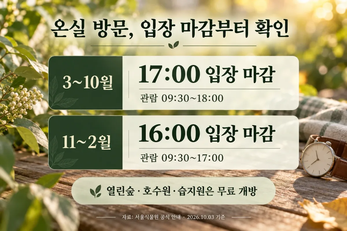 서울식물원의 계절별 입장 마감과 관람시간