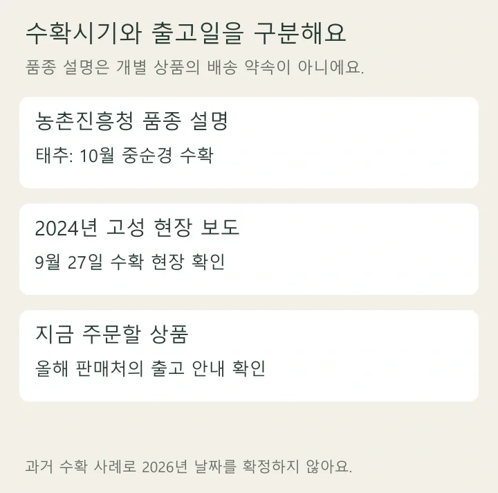 품종 수확시기와 주문 출고일의 차이